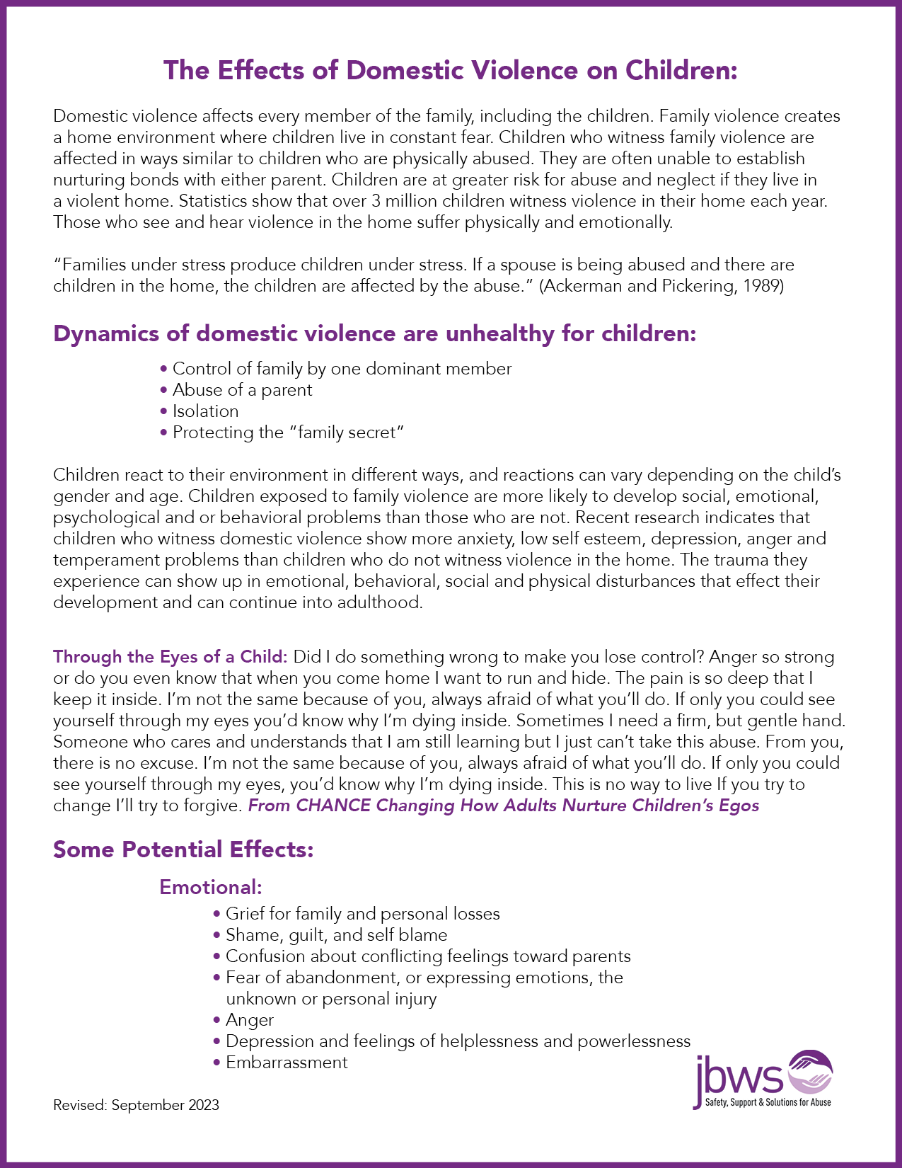 The Effects of Domestic Violence on Children-